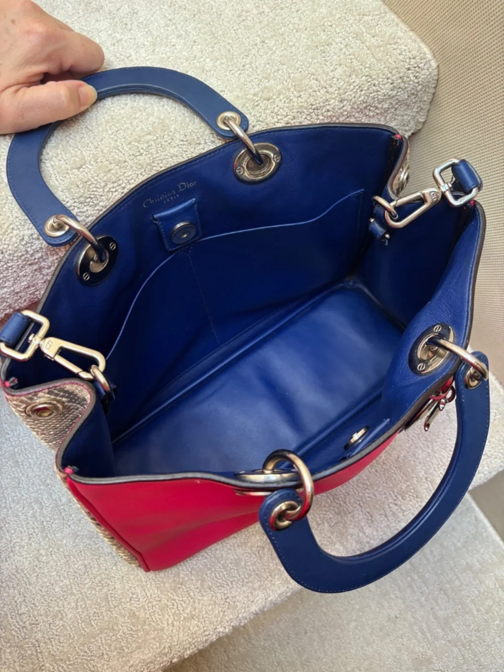 Christian Dior Diorissimo Tote in Hot Pink, Royal Blue & Python Pre-Owned